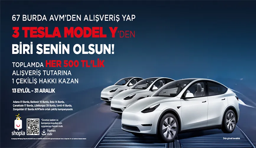 67 Burda AVM, Ziyaretçilerine 3 Adet “Tesla Model Y” Kazanma Şansı Sunuyor