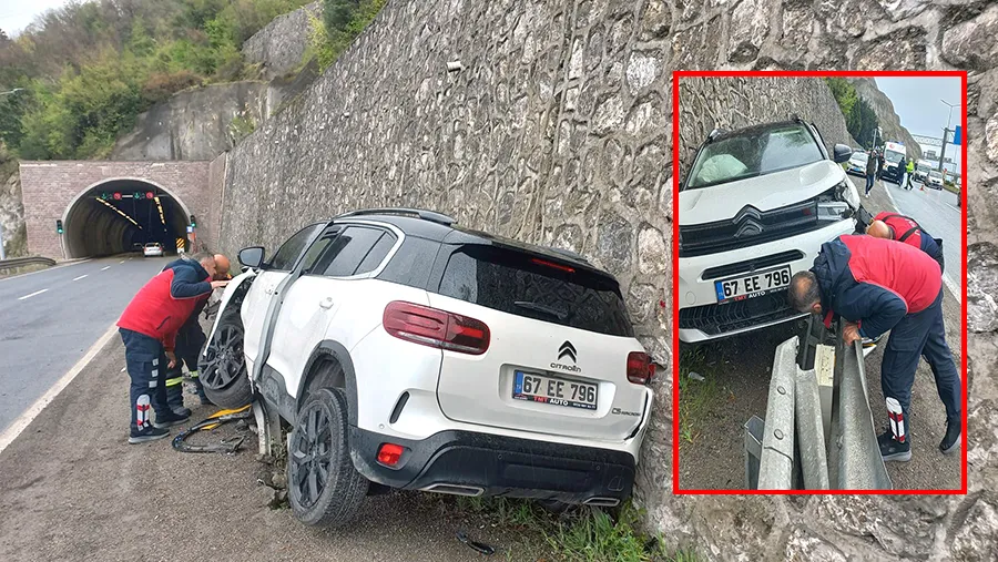 Kozlu’da feci kaza… Otomobil bariyerlere saplandı…
