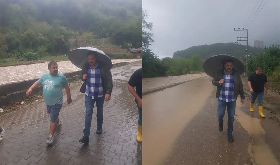 Başkan Dökmeci, Ilıksu’da… İşyerleri sular altında…